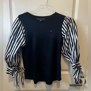 Office marine blue striped blouse